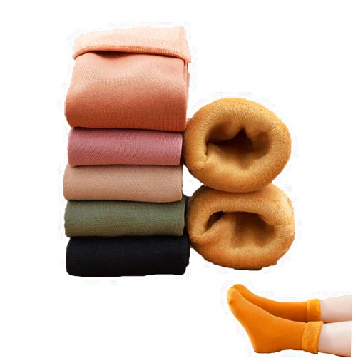 Sipandg 5 Pairs/10 Pairs Velvet Winter Thermal Socks Thermal Socks Woman Winter Wool Cashmere Thicken Warm Socks Ladies Black Skin Seamless Soft Velvet Boots Floor Snow Sock (10 Pairs), One Size