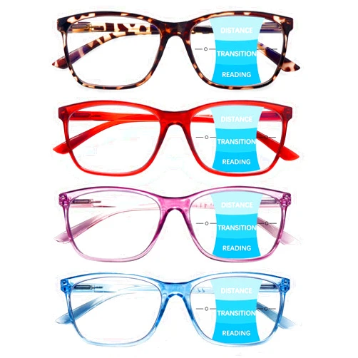 COJWIS Progressive Multifocus Reading Glasses Blue Light Blocking for Women Men Spring Hinge Computer Readers (4Color, 2.50)