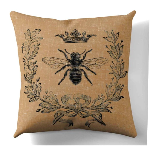 FAVDEC Decorative Farmhouse Pillow Cover 18 Inches x 18 Inches, Rustic Style Vintage Queen Bee Decor Throw Pillow Cover, Cover only