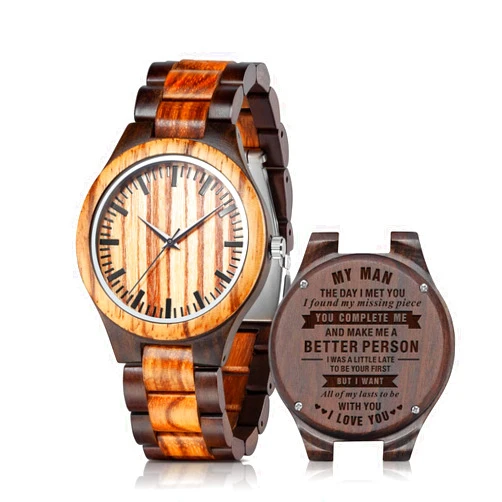 UMIPHIMAT Personalized Engraved Wooden Watches - Custom Anniversary Birthday Wood Watches for Men Husband Boyfriend Dad Him Son