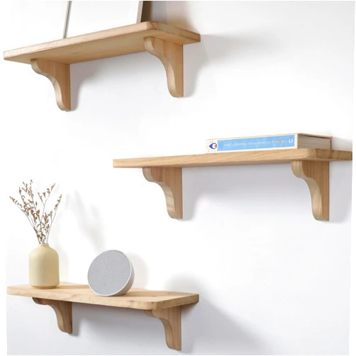 Willowy Paintable Natural Wood Shelves for Wall - 17 inch (3 Pack) - Easy to Install, Template and Video Included, Stainable - Wooden Shelves for Bathroom, Shelf on The Wall, Shelves for Childrens Room