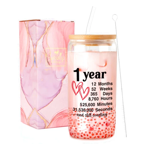 JoycuFF 1 Year Anniversary Wedding Gifts for Her 1st Anniversary Romantic Gifts for Girlfriend or Wife Best Gifts for Anniversary Wedding Valentine's Day 16oz Glass Cup