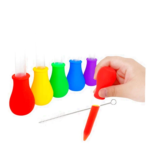ARTIBABA Jumbo Rainbow Color Liquid DROPPERS 5 Pieces 5ml - Jumbo Silicone Tip Clear Plastic Pipettes Science Experiments Laboratory Liquid Transfer Mixing Color Art Craft Activity