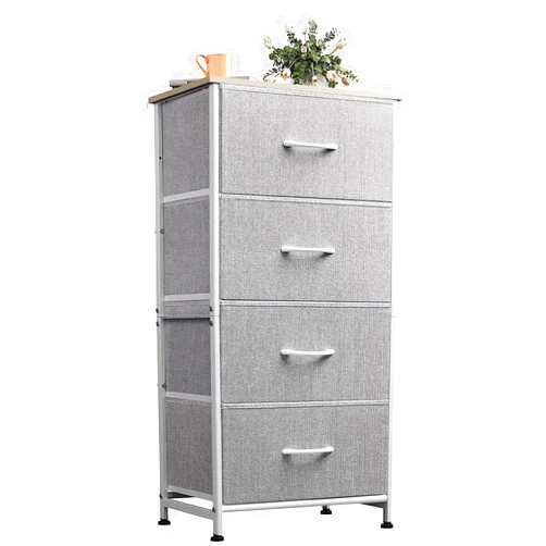 WLIVE 4 Drawers Dresser for Bedroom, Light Grey Fabric Clothes Storage Organizer Unit, Dresser for Hallway, Entryway, Closets, Sturdy Steel Frame, Wood Top