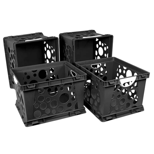 Storex Premium File Crate with Handles – Letter and Legal Document and Folder Storage, Black, 3-Pack (61546A03C)