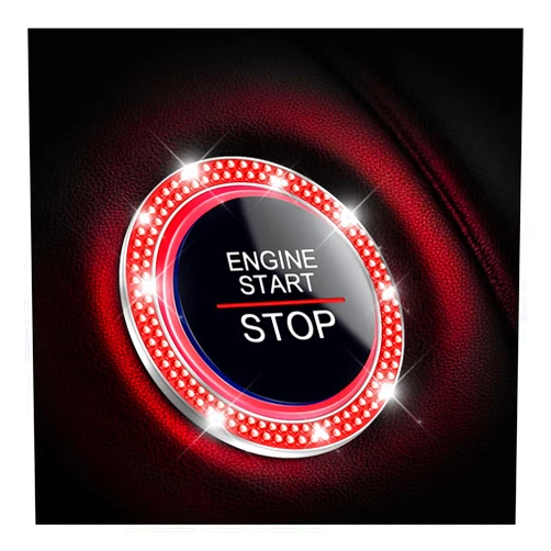 AUKEPO Car Bling Crystal Rhinestone Engine Start Ring Decals, 2 Pack Car Push Start Button Cover/Sticker, Key Ignition Knob Bling Ring, Sparkling Car Interior Accessories for Women (Red)