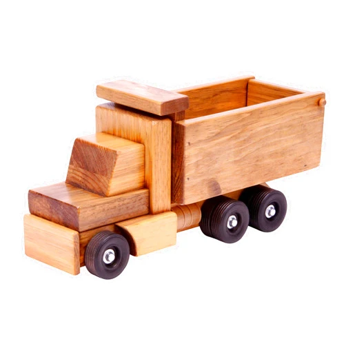 AmishToyBox.com Wooden Dump Truck Toy - Real Rolling Wheels and Dumping Bed (Large)