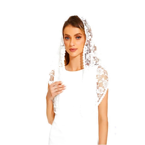 Cilkus Lace veil Triangle Mantilla veil Shawl or Scarf Latin Mass Head Cover with Fringed lace