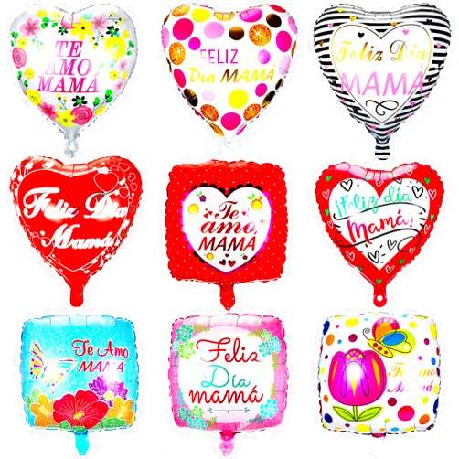 Chivao 18 Pcs Mother's Day Party Balloons Set Aluminum Foil Happy Mother's Day Balloon Spanish Te Amo Mamá Red Heart Balloons for Mother's Day Party Birthday Decorations Supplies, 9 Styles
