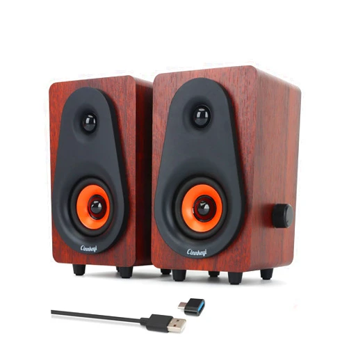 Cinnkeyi Computer Speakers 12W, Wooden Desktop Speakers USB Powered with Dual Diaphragm, High-Fidelity Stereo Sound for PC Laptop Monitor Tablet, Built-in Audio Output Jack – 2026 Upgrade