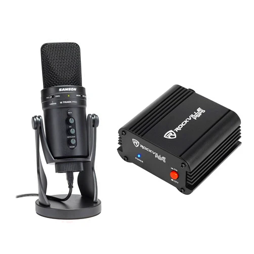 Audiosavings Bundle (1) Samson G-Track Pro Studio USB Condenser Microphone Mic+Built in Audio Interface Bundle with (1) Rockville PSP5 Universal 48V Phantom Power Supply Box for Microphones (Items 2)