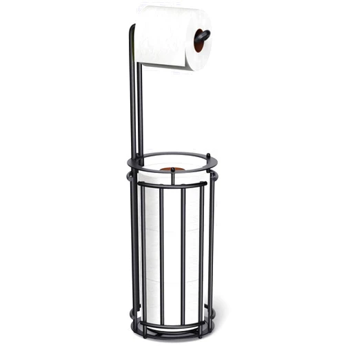 Meangood Toilet Paper Holder Stand and Tissue Paper Roll Dispenser for 4 Mega Rolls, Bathroom Free Standing Tissue Roll Storage Holder Rack,Detachable (Black)