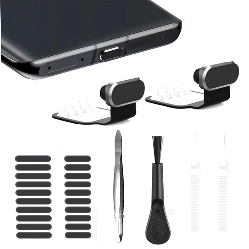 Gavemi USB C Dust Plug, for Phones with USB Type C Charging Port, USB C Anti Dust Cover Cap Kit with Speaker Mesh and Mounting Accessories (Black)