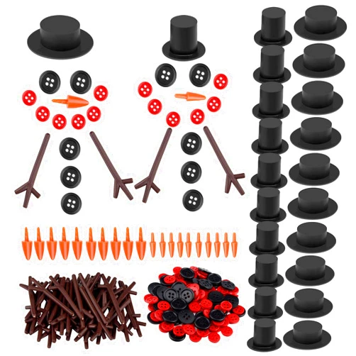 Marrywindix 200 Pieces Christmas Snowman DIY Craft Buttons Kit - 20 Carrot Noses Buttons, 20 Mini Black Magician Hats, 120 Tiny Buttons and 40 Trigeminal Hand for Christmas Party Supplies