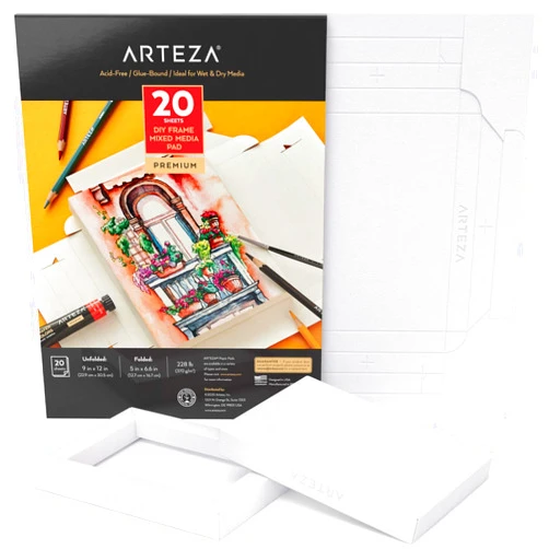 ARTEZA Mixed Media Paper Foldable Canvas Pad, 5x6.6 Inches, 20 Sheets, DIY Frame