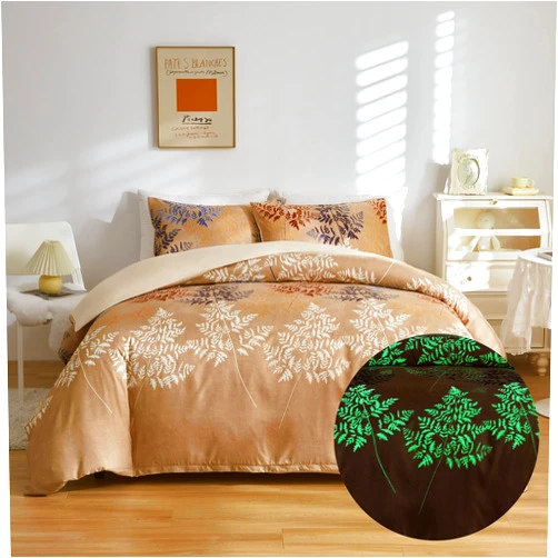 Erosebridal Pine Leaves Glow in The Dark Duvet Cover Boys Kids Pine Leaves Bedding Set Girls Teens Bedroom Glow Decor Comforter Cover Nature Botanical Print Bedding Collections with 2 Pillowcases, King Size