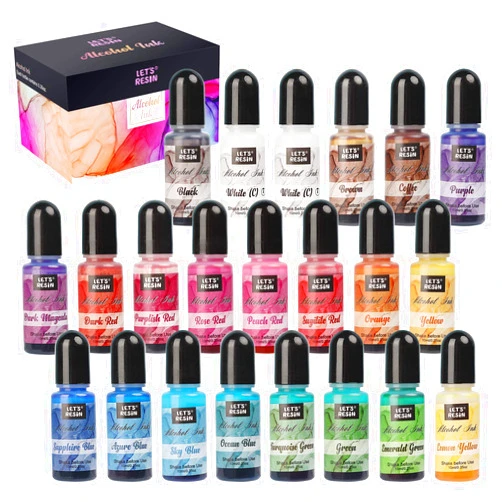 LET'S RESIN Alcohol Ink for Resin, LET'S RESIN 22 Vibrant Colors Alcohol Ink Set,Highly Saturated Alcohol-Based Resin Ink,Alcohol Paint Color Dye for Tumblers,Epoxy Resin Coloring,Painting,Resin Art (Each 0.35oz)