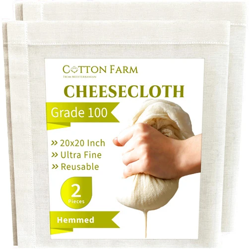 COTTON FARM FROM MEDITERRANEAN Cotton Farm Hemmed Cheese Cloths, Grade 100, 20x20 inch, Precut, Ready to Use, Muslin Cheesecloth for Straining and Cooking, 100% Unbleached Cotton, Ultra Fine and Dense, Reusable, Washable