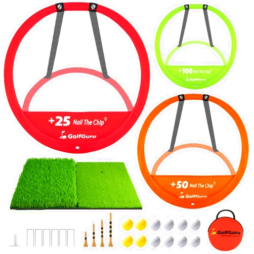 Golfguru Golf Chipping Net, Golf Practice Chipping Net and Foldable Golf Mat with 12 Golf Balls, 4 Golf Tees & Carry Bag, Golf Chipping Game for Adults Indoor Outdoor, Golf Gifts Accessories for Men