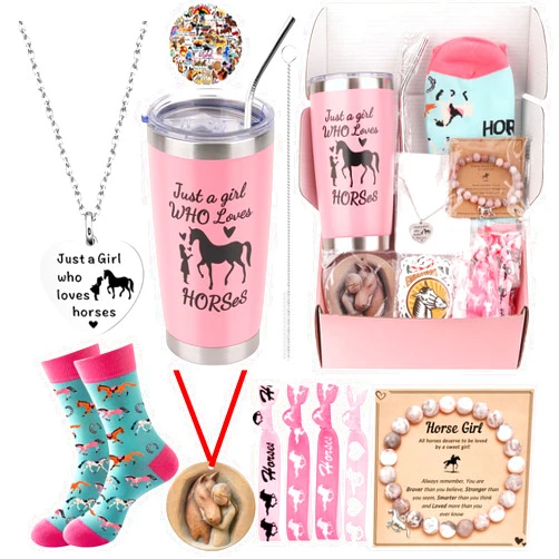 Elefama Horse Gifts for Girls Teens 6- 8-10-12-14 Horse Tumbler Cup Bracelet Necklace Socks 7PCS Horses Gift Boxes Set Horse Stuff Cool Gifts for Horse Lovers Daughter Granddaughter Birthday Back to School