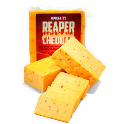 Pepper Joe's Pepper Joe’s Carolina Reaper Cheddar Cheese – World-Famous Wisconsin Cheddar Cheese with World’s Hottest Chili Pepper – Extra Spicy Cheese – 8-12 Ounces