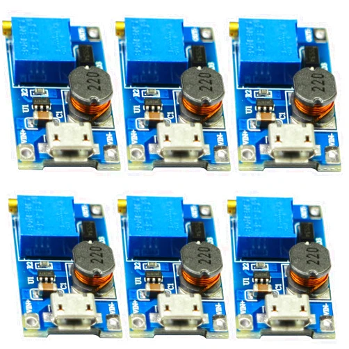 Rasbee Aihjcnele 6pcs Boost Converter MT3608 Mico USB DC 2V-24V to 5V-28V 2A Voltage Regulator Power Supply Step Up Module 3.3V 5V 6V 9V 12V to 5V 6V 9V 12V 24V Adjustable DC-DC Transformer