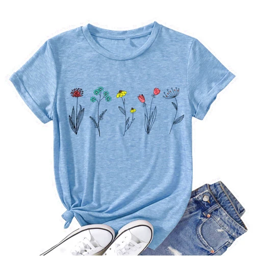 Bealatt Wildflower Shirts for Women Flower Graphic Cute Garden Plant Lover Tshirts