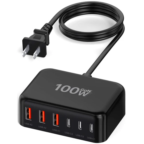 BOVICAS USB C Charger Block, 100W GaN 6 Port PD USB C and QC USB A Wall Charger Adapter Plug Cube, Super Fast Type C Charging Station Hub for iPhone 15 14 13 12 Pro Max iPad Samsung Pixel 5ft Extension Cord