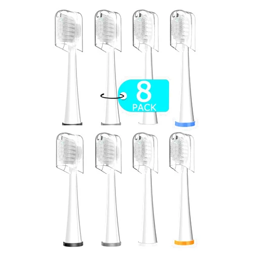 ZoCCee Replacement Brush Heads for Waterpick Sonic Fusion 2.0 Flossing Toothbrush with Cover, Compact, 8 Count White, Soft Bristles
