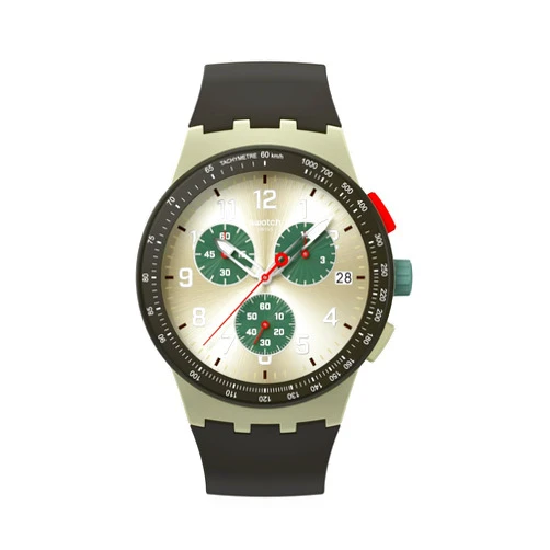 Swatch Chrono 42 Unisex Watch Dress Stainless Steel Beige Quartz Waterproof Obsidian Ink