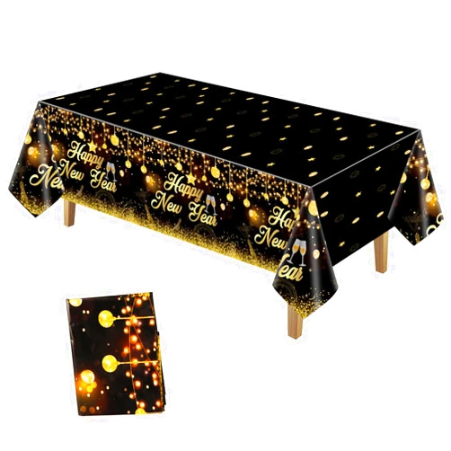 MiniRed Happy New Year Plastic Table Cloth for Parties, Plastic Table Cover 2026, Disposable Party Table Clothes Decorations Supplies(108” X 54”)
