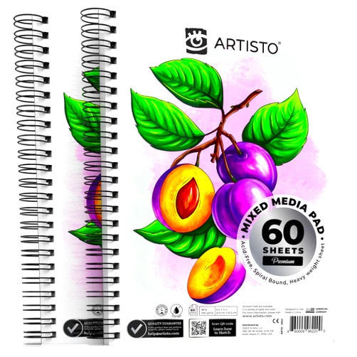 ARTISTO Premium Mixed Media Sketchbooks: Pack of 2 (120 Sheets), 9x12 inches, 160 GSM, Spiral Bound Sketch Pads, Suitable for a Variety of Wet and Dry Media, Ideal for All Artists