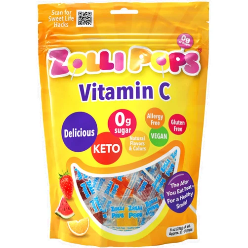 Zollipops Zolli Vitamin C Sugar-Free Keto Lollipops - Immune Boosting, Natural Fruit Flavor, Vegan, Gluten-Free, 8 Oz. - Support Your Immune System with Tasty and Healthy Lollipops