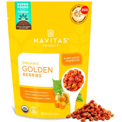 Navitas Organics Goldenberries, 8 oz. Bag, 8 Servings — Organic, Non-GMO, Sun-Dried, Sulfite-Free, 8 Ounce