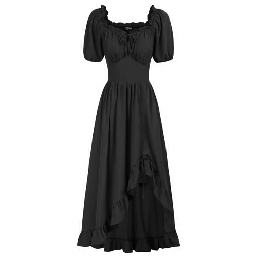 Scarlet Darkness Renaissance Dress Women Cottagecore Corset Dress Ruffle Maxi Dress with Pockets