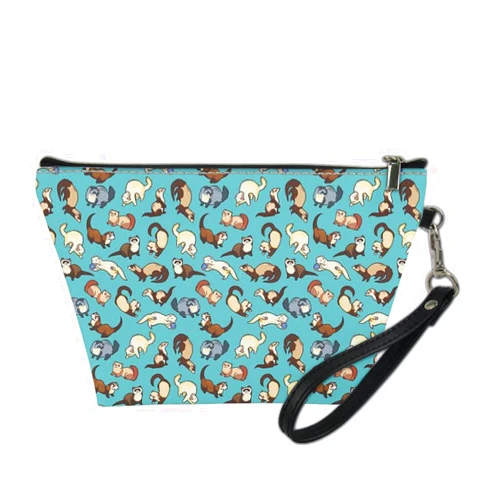 PIHNSDUA Cheeky Ferrets Cosmetic Bag for Women Travel Makeup Bags Water Resistant PU Leather Small Pouch Bag with Zip