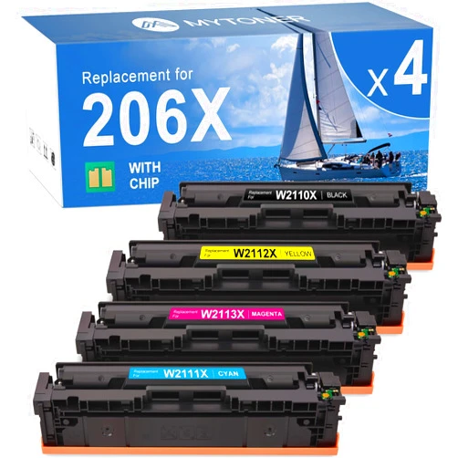 MYTONER 206X 206A Toner Cartridges 4 Pack High Yield (with Chip) Compatible Replacement for HP 206X 206A for Color Pro MFP M283fdw M283cdw Pro M255dw M255 M282 M283 Printer | W2110X W2110A Toner BK/C/M/Y