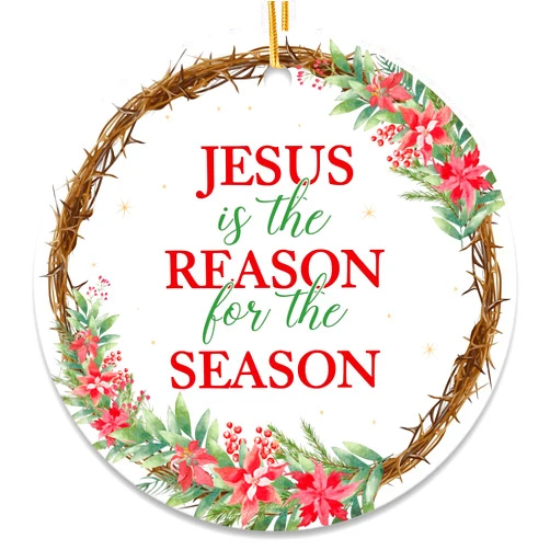HEXMOZ Jesus Is The Reason For The Season Christian Christmas Ornaments - Catholic Gifts - Birthday, Religious Gift for Women Faith, Christmas Decoration Ceramic Ornament
