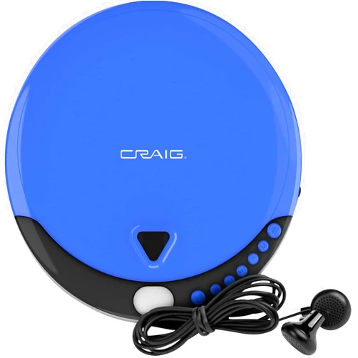 Craig CD2808-BL Personal CD Player with Headphones in Blue and Black | Portable and Programmable CD Player | CD/CD-R Compatible | Random and Repeat Playback Modes |
