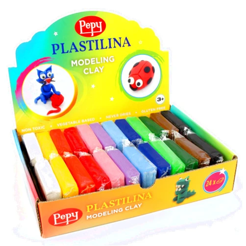 Pepy Plastilina Reusable and Non-Drying Modeling Clay Gift Set; Set of 24 Bars, 1.4 Ounce Each, 2 Each of 12 Colors, Perfect for Arts and Crafts Projects, Multicolor