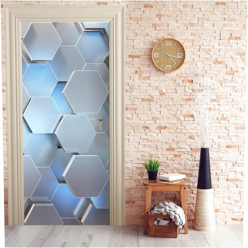 VIRANDA 3D Door Stickers Murals Peel and Stick DIY Door Wallpaper Removable PVC Waterproof Geometric Door Decals Self-Adhesive Wall Covers Door Poster for Bedroom Room Decor 30.3 x 78.7 inch