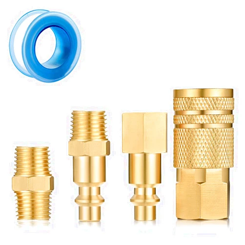 YELUN Air Coupler and Plug Kit, Quick Connector Air Fittings, 1/4 Inch NPT Industrial Brass Air Hose Fitting (4-Piece)