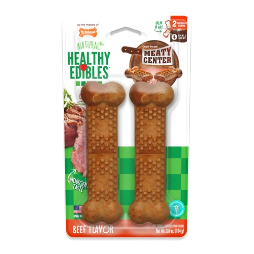 Nylabone Healthy Edibles Natural Dog Chews Long Lasting Meaty Center Beef Flavor Treats for Dogs, Medium (2 Count)