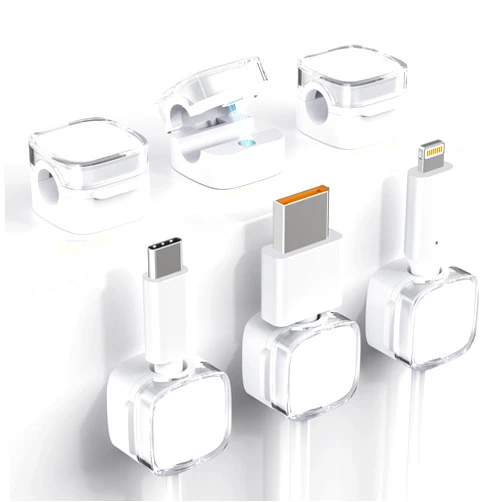 TIKIWIK Cord Organizer, 6 Pack Magnetic Cable Clips Under Desk Cable Management, Strong Adhesive Wire Holder Keeper for Office Home Kitchen Appliances Bedroom Car Wall Nightstand, Crystal White