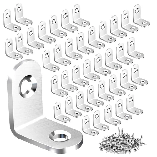 Vicuna R 40PCS L Bracket Corner Brace, Stainless Steel L Brackets for Shelves, Metal Corner Bracket, Small Right Angle Bracket for Wood Furniture Chair Drawer Cabinet with 80PCS Screws (0.79 x 0.79 inch)