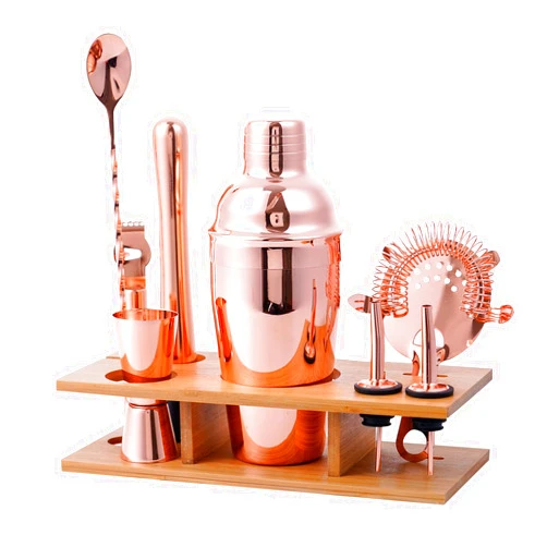 Hinouqea Cocktail Shaker Set Bartender Kit with Stand, Mixology Bartender Kit for Drink Mixing, 9-Piece Bar Tool Set with Stand, Barware Perfect for Drink Mixing at Home, Rose Gold