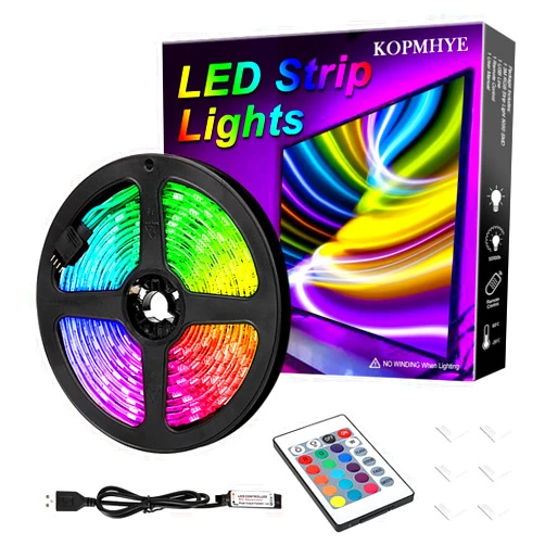 KOPMHYE 3M 10FT RGB LED Strip Lights, IP65 Waterproof Colored USB TV Backlight with Remote, 16 Color Changing 180 5050 LEDs Bias Lighting for HDTV, Multicolor for TV PC Background Lighting, No Adapter