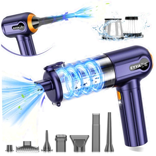 EYYA Handheld Car Vacuum Cleaner Cordless, 16000PA High Power Portable Small Car Vacuum Cleaner & Air Duster, 2 Gear, Digital Display, 6-in-1 Mini Hand Held Vacuum Cleaner for Car, Home, Pet Hair