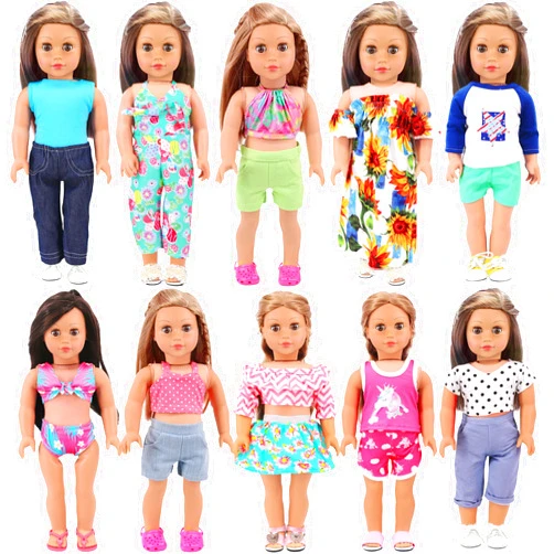 Ecore Fun 10 Sets 18 Inch Doll Clothes - 18 pcs Doll Clothing Doll Outfits Dress Swimsuits Jumpsuit Tights for 18 Inch Dolls Christmas Birthday Gift