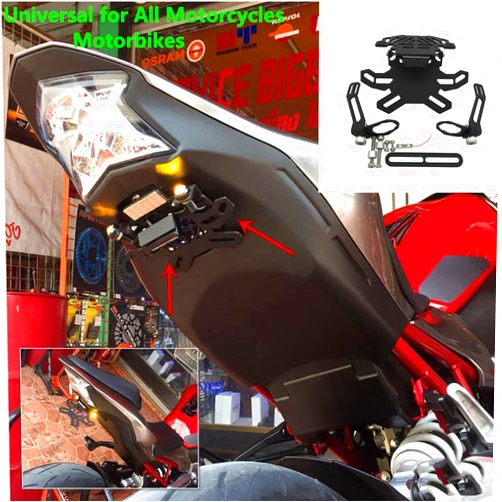 Semspeed Universal CNC Motorcycle Rear License Plate Holder Bracket Mount for Honda Suzuki for Kawasaki Z750 Z800 R3 R6 MT07 MT09 MT10